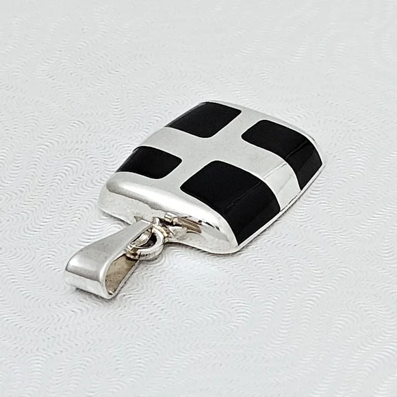 Silpada Very Rare Sterling Silver Square Black Onyx Stone Inlays Pendant HS028 - Picture 6 of 15